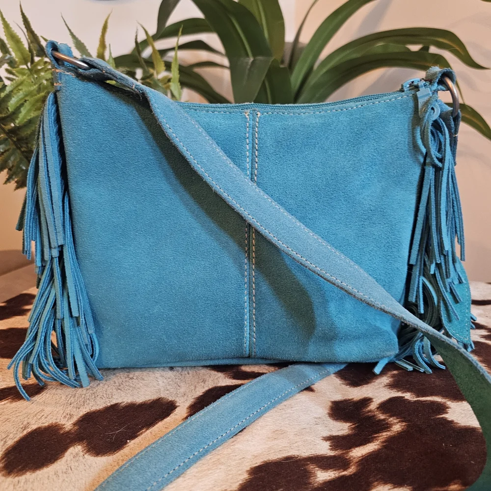 Minnetonka Blue Suede Fringe Bag - Picture 4 of 6